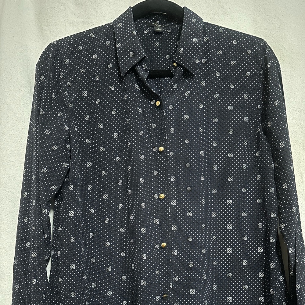 Ann Taylor Navy Patterned Blouse